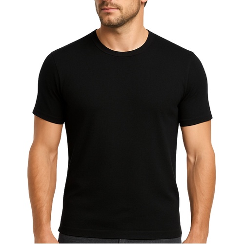 Mens 100% Pure Merino Wool Crew Neck Short Sleeve Top T Shirt Thermal Underwear - Black - Medium (95cm)