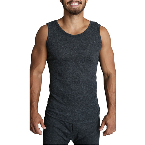 Mens THERMAL Merino Wool Blend Singlet Top Sleeveless Warm Underwear - Black - XL