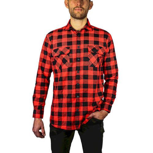 Jacksmith Quilted Flannelette Shirt Mens Jacket 100% Cotton Padded Warm Winter Flannel - Red/Black - M