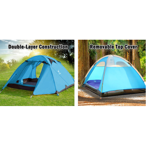 2 Person Portable Outdoor Lightweight Cycling Hiking Backpacking Camping Waterproof Tent - Blue
