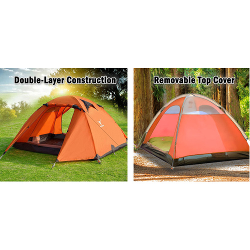 2 Person Portable Outdoor Lightweight Cycling Hiking Backpacking Camping Waterproof Tent - Orange