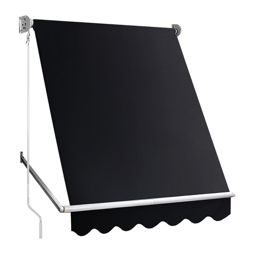 Retractable Fixed Pivot Arm Window Awning Patio Garden Blinds 2.4m x 2.1m Black