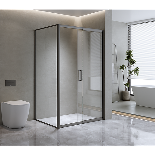 150mm Adjustable (2000x800mm) Single Door Corner Sliding Glass Shower Screen in Black