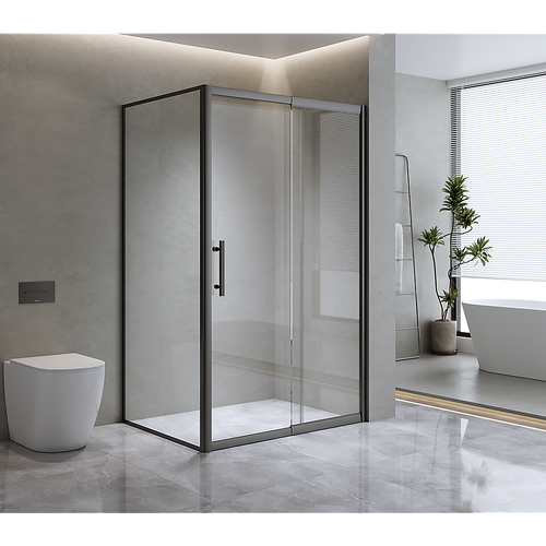 150mm Adjustable (2000x800mm) Single Door Corner Sliding Glass Shower Screen in Black