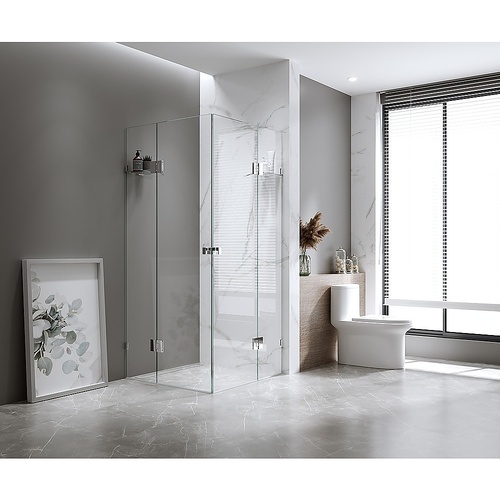 100x100cm Double Door Corner Shower Screen with Gunmetal Brackets and SS Hinges, Square knob Handle