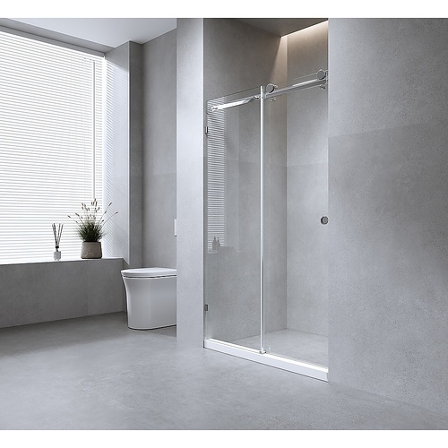 140cm Frameless Glass Sliding Shower Door with Nickel Rail and Hardware