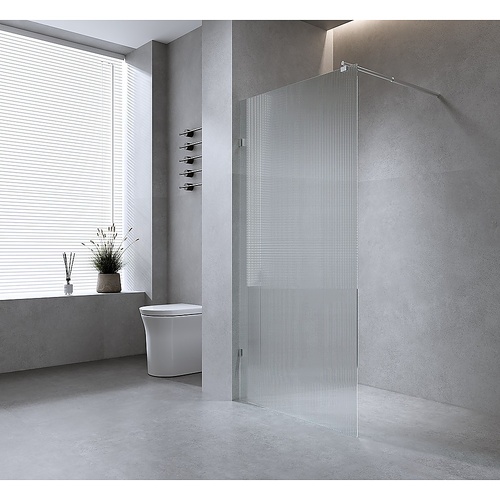 70cm Reeded Single Shower Glass Screen with Chrome F-brackets & Square Pole
