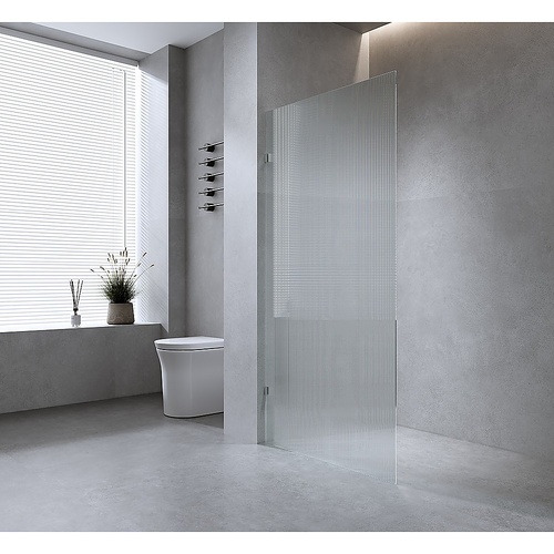 100cm Reeded Single Shower Glass Screen with Black U-brackets & Round Pole