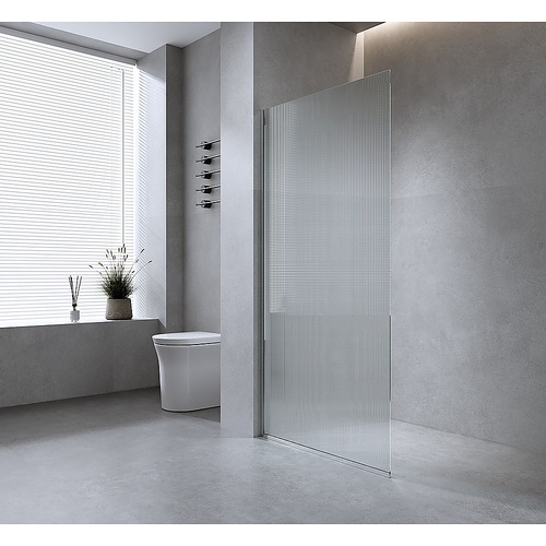 100cm Reeded Single Shower Glass Screen with Gunmetal Wall Channel & Round Pole