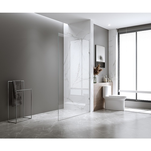 110x200cm Single Shower Glass Screen with Nickel F-brackets & Square Pole