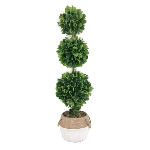 Artificial 3 Ball Topiary in Cement Pot Tree 81cm