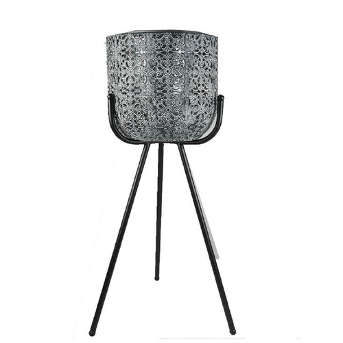 Antique Metal Pot on Stand Planter 28x52cm