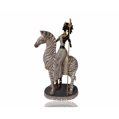 Polyresln African Warrior On Zebra 17x33cm