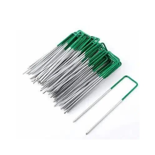 Artificial Grass Roll Pegs / Fake Grass Galvanized Metal Pegs with Green Top 100 Pieces