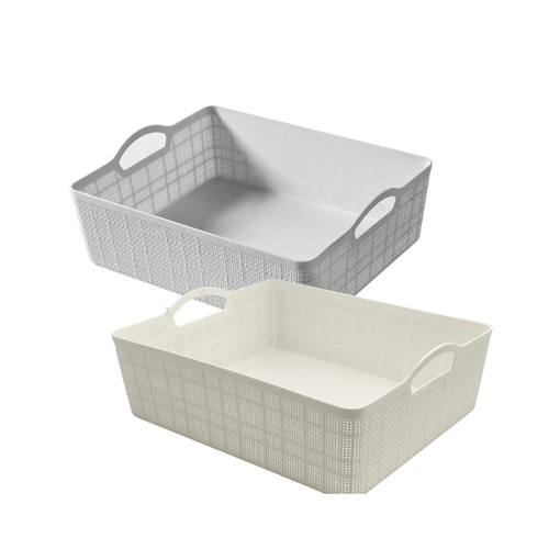 bulk 18 Rect Storage Basket w Handle 2 Asst 34cm
