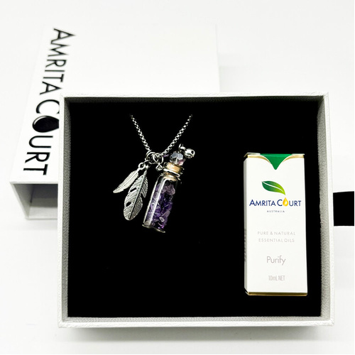 Gift Box - Crystal Bottle (Amethyst) + Purify Oil Blend