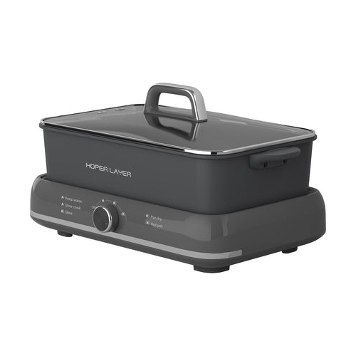 HOPER LAYER Electric Hot Pot 6L – Multifunctional Nonstick Cooker with Grill, Boil, Simmer & Fry Modes 2000W Power, Square Removable Pot