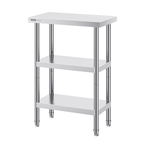 VEVOR Stainless Steel Food Prep Table, 14 x 24 x 34 Inch Commercial Kitchen Worktable, with 2 Adjustable Undershelf, Heavy Duty Prep Table Metal Work 