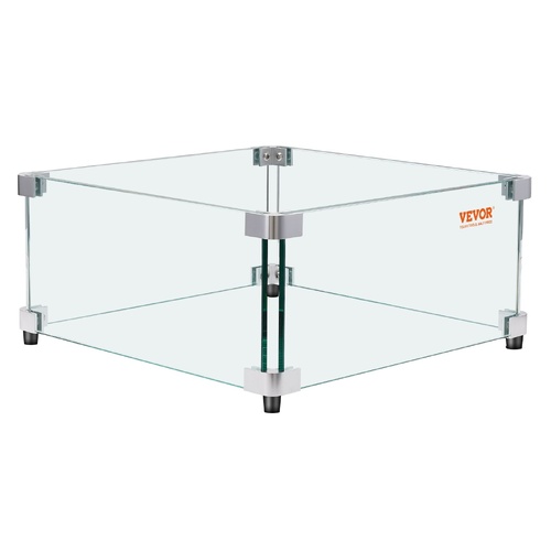 VEVOR Gas Fire Pit Wind Guard for Square Fire Table, 543 x 543 x 191 mm Clear Tempered Wind Guard for Firepits, 8mm Thick Square Glass Shield, Glass P