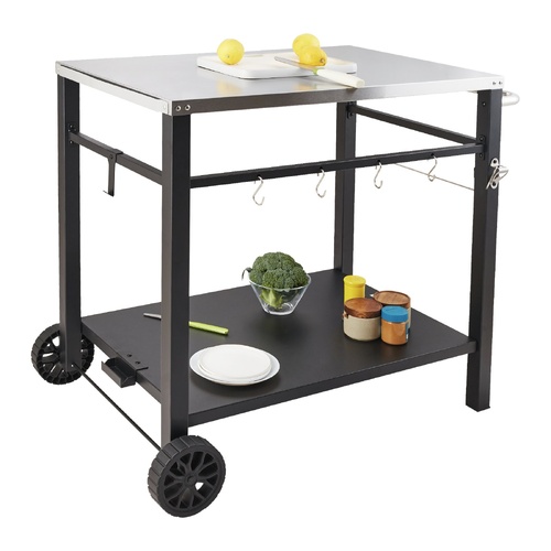 VEVOR Outdoor Grill Dining Cart with Double-Shelf, 85*55cm BBQ Movable Food Prep Table, Multifunctional Stainless Steel Table Top, Portable Modular Ca
