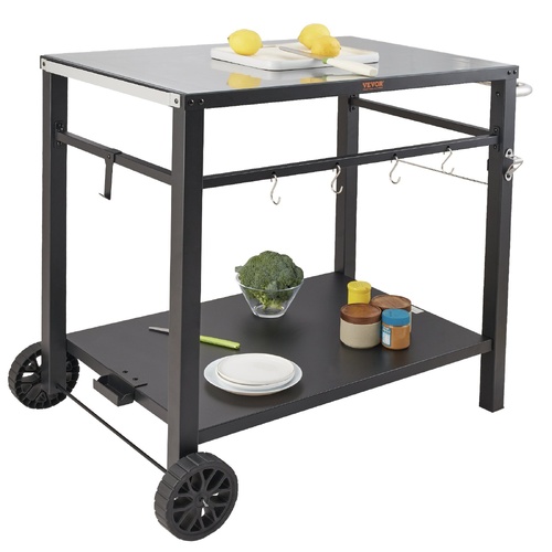 VEVOR Outdoor Grill Dining Cart with Double-Shelf,  85*55cm BBQ Movable Food Prep Table, Multifunctional Iron Table Top, Portable Modular Carts for Pi