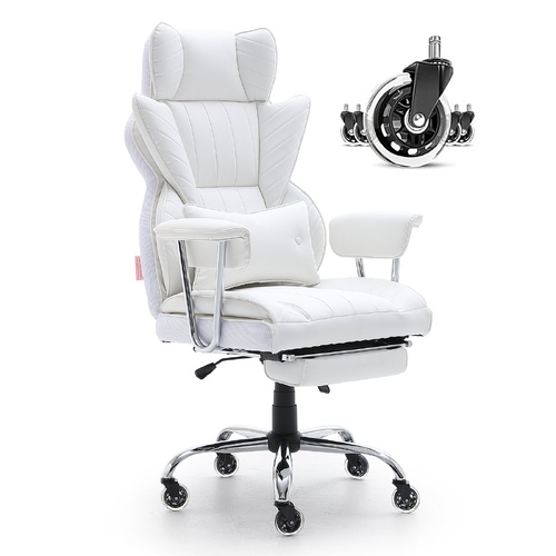 VEVOR Reclining Office Chair with Footrest, Heavy Duty PU Leather Wide Office Chair, Big and Tall Executive Office Chairs with Lumbar Support, Strong 