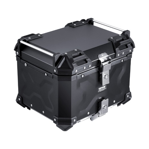 VEVOR Motorcycle Top Case, Universal Aluminum Alloy Motorbike Tail Box with Leather Lining, 45L Waterproof Detachable Motorcycle Top Box with Lock & B