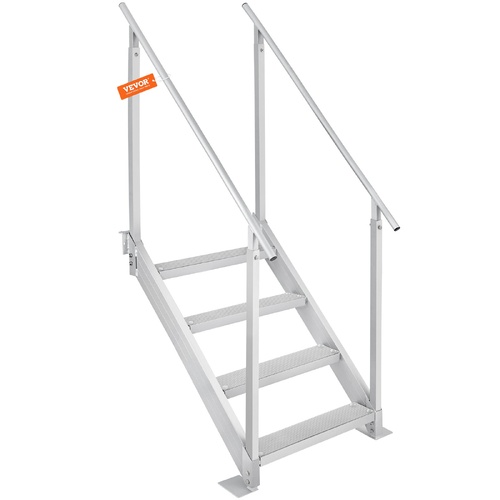 VEVOR Dock Ladder 4 Step, Dock Stairs 30''-38'' Adjustable Height, 227 kgs Load Capacity, Aluminum Pontoon Boat Ladder with Dual Handrails & Nonslip M