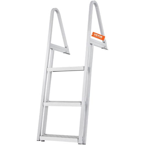 VEVOR Dock Ladder, Removable 3 Steps, 159 kg Load Capacity, Aluminum Alloy Pontoon Boat Ladder with 101.6 mm Wide Step & Nonslip Rubber Mat, Easy to I