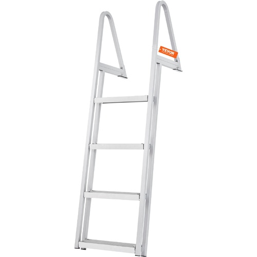 VEVOR Dock Ladder, Removable 4 Steps, 350 lbs Load Capacity, Aluminum Alloy Pontoon Boat Ladder with 4'' Wide Step & Nonslip Mat, Easy to Install for 