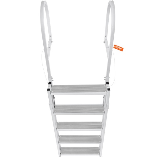VEVOR Dock Ladder, Retractable 5 Steps, 350 lbs Load Capacity, Aluminum Alloy Pontoon Boat Ladder with 66.9''-78.9'' Adjustable Height, 4'' Wide Step 