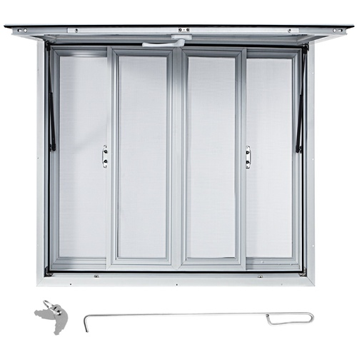 VEVOR Concession Window, 91.4 x 91.4 cm Aluminum Alloy Food Truck Service Window with 4 Horizontal Sliding Screen Windows & Awning Door & Drag Hook, S
