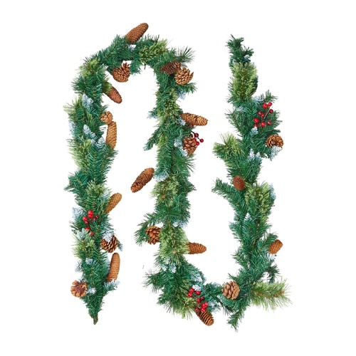 VEVOR Christmas Garland, 2750mm Artificial Christmas Garland with Light String, Faux Greenery Decoration with Berry Clusters, Pine Needles, Pine Cones
