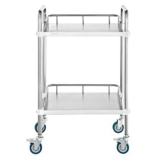 VEVOR Lab Rolling Cart, 2-Shelf Stainless Steel Rolling Cart, Lab Serving Cart with Swivel Casters, Dental Utility Cart for Clinic, Lab,  Hospital, Sa