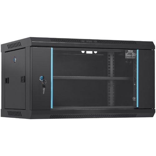 VEVOR 6U Wall Mount Network Server Cabinet, 15.5'' Deep, Server Rack Cabinet Enclosure, 200 lbs Max. Ground-mounted Load Capacity, with Locking Glass 