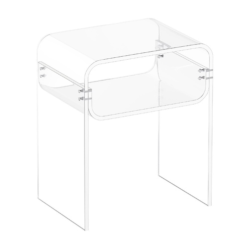 VEVOR Acrylic Side Table, 2 Tiers Clear Bedside Table with Storage Shelf, Modern Rectangle Acrylic End Desk, Transparent Thick Nightstand for Bedroom,