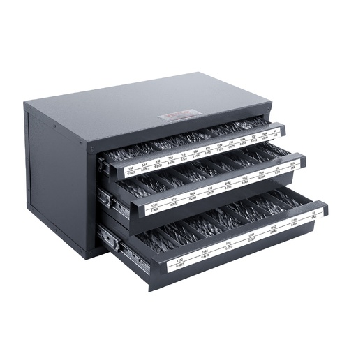 Drill Bit Dispenser Cabinet, Three-Drawer Drill Bit Organizer Cabinet for 1/16" to 1/2", Steel Drill Dispenser Organizer Cabinet with Labels, Stackabl