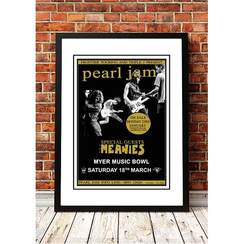 Pearl Jam 'Myer Music Bowl' Melbourne, Australian Tour Poster 1995 - Framed A3