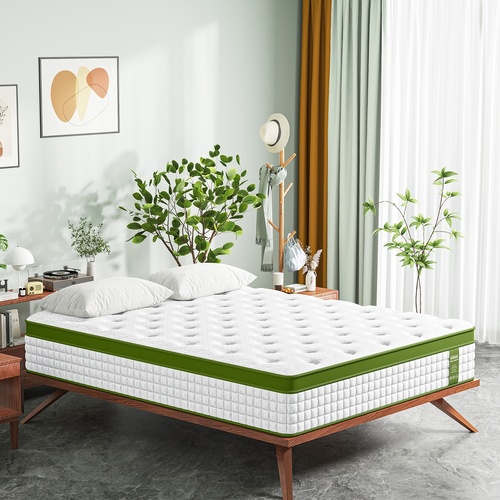 BedStory 34cm Queen Latex Hybrid Mattress Medium Firm - 5 Zone Pocket Spring Bed for Pressure Relief Motion Isolation