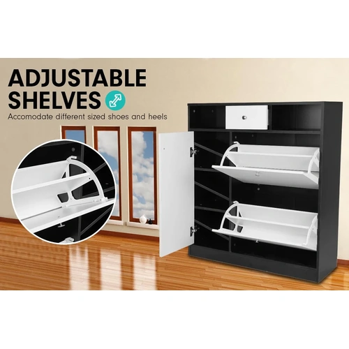 Sarantino Shoe Rack Cabinet Wooden Storage Organiser Shelf Cupboard Drawer