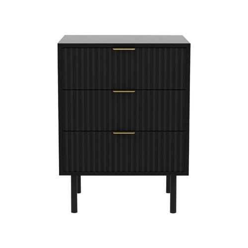 Sarantino Evelyn Bedside Table with 3 Drawers - Black