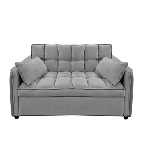 Sarantino Quincy 2-Seater Velvet Sofa Bed in Dark Grey with Wooden Frame & Tufted Design