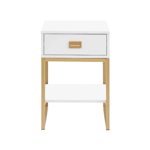 Sarantino Alessia Bedside Table - White/Gold
