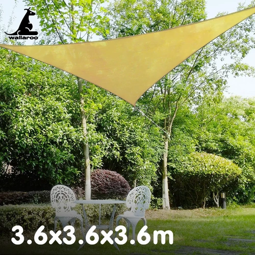 Wallaroo Waterproof 160GSM Outdoor Sun Shade Sail Canopy 3.6m Triangle