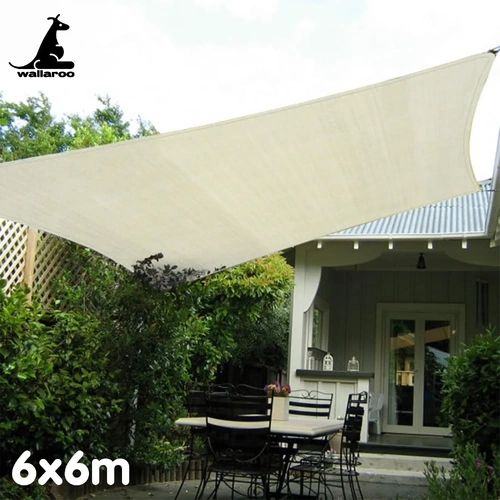 Wallaroo Waterproof 160GSM Outdoor Sun Shade Sail Canopy Cream Square 6 x 6m